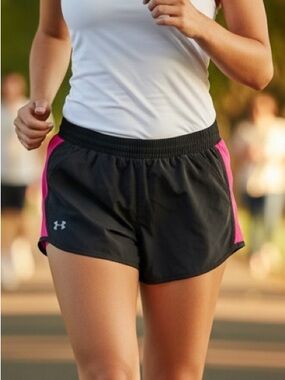 Under Armour. Black Athletic Shorts with Hot Pink Side Panels